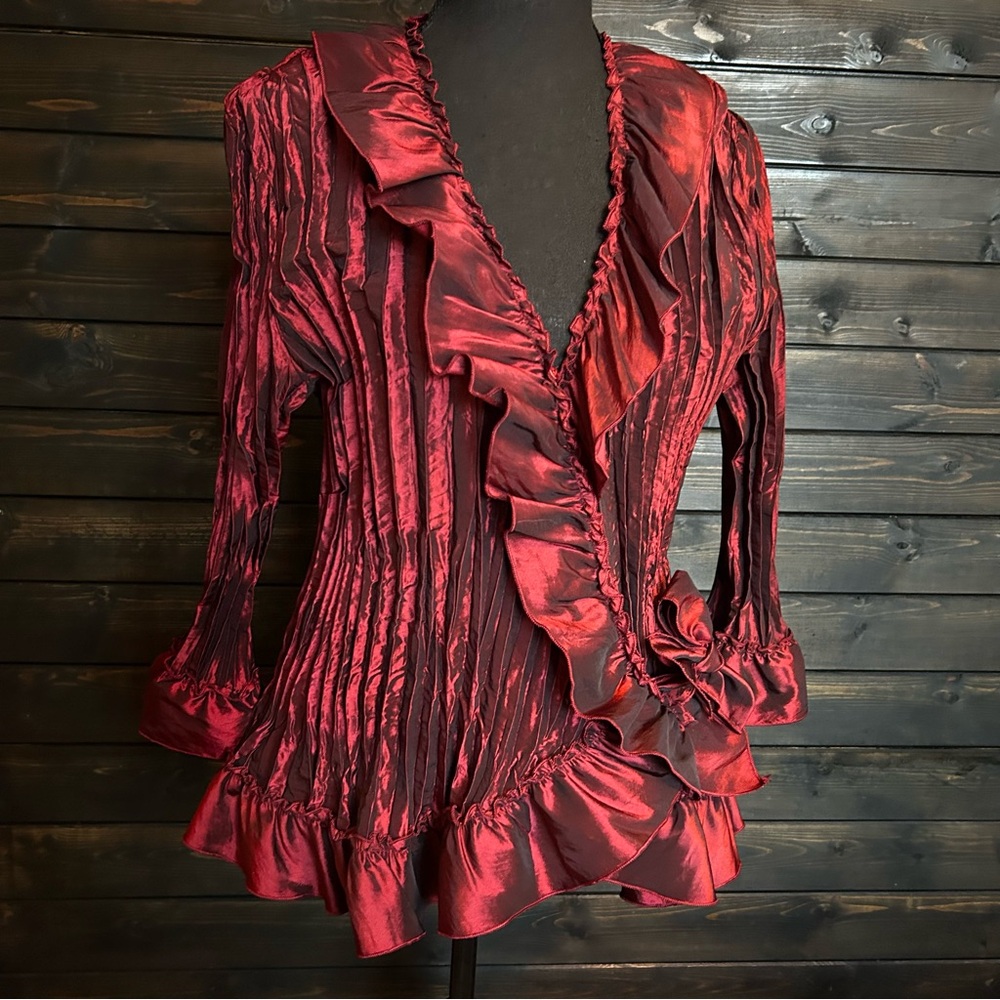 Piano Metallic Ruffle Blouse